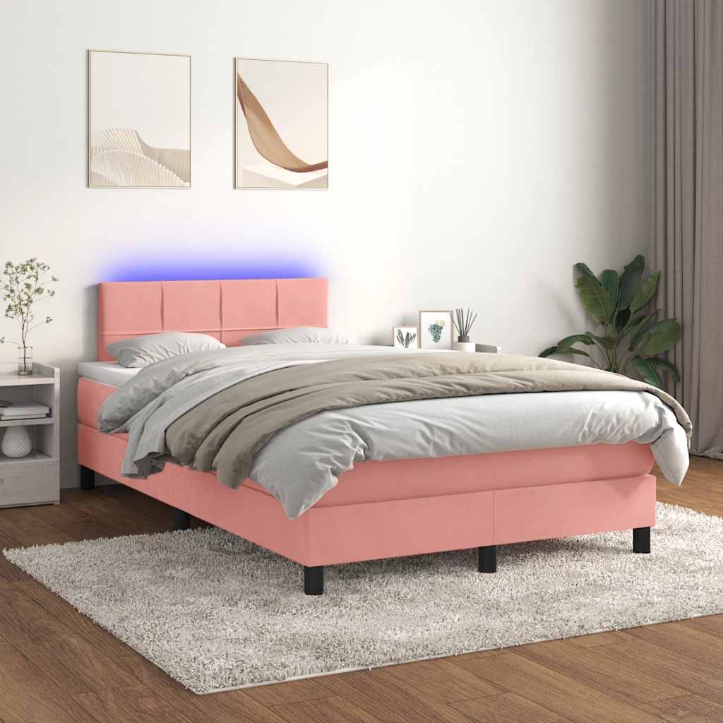 Κρεβάτι Boxspring με Στρώμα & LED Ροζ 120x190 εκ. Βελούδινο