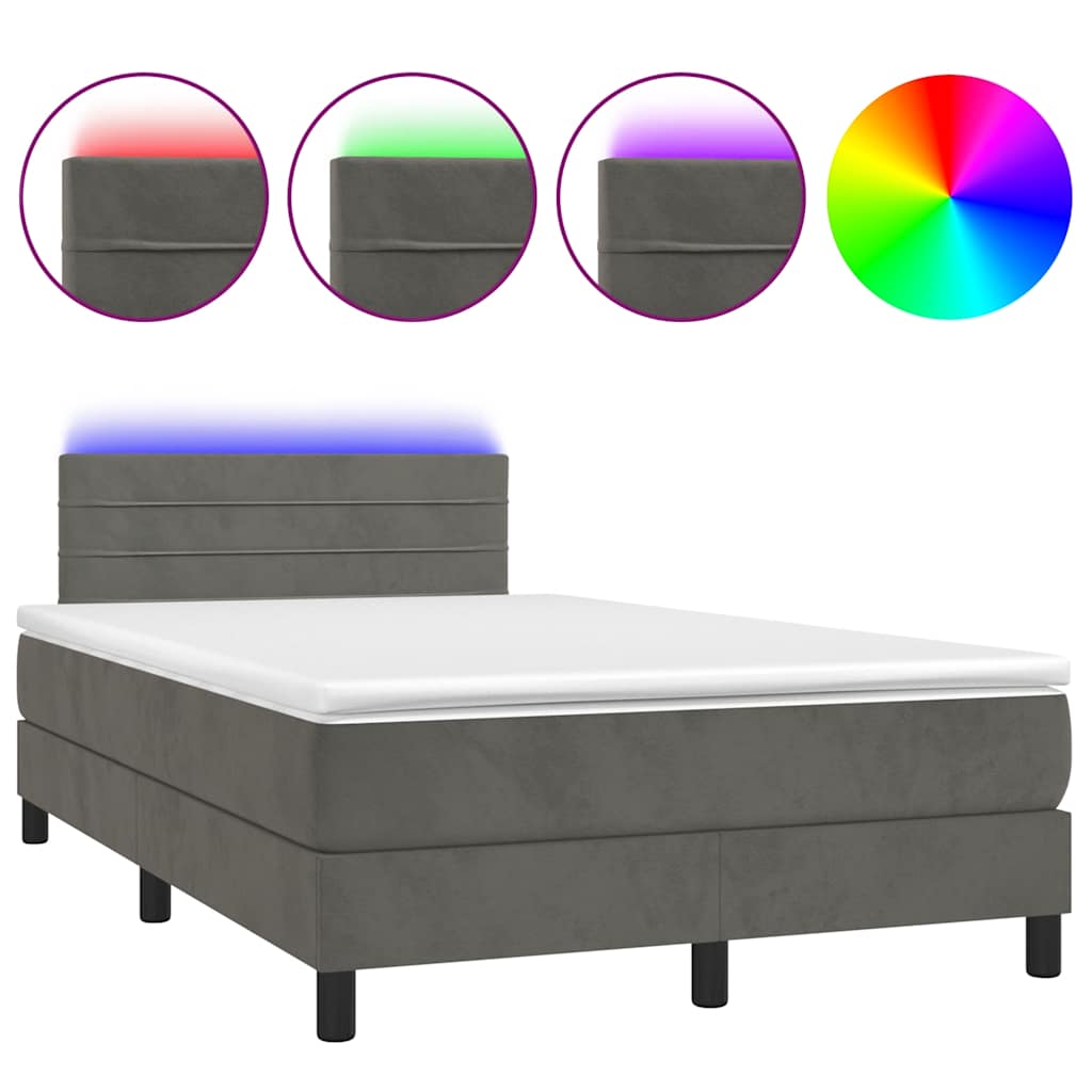 Κρεβάτι Boxspring με Στρώμα & LED Σκ.Γκρι 120x190εκ. Βελούδινο