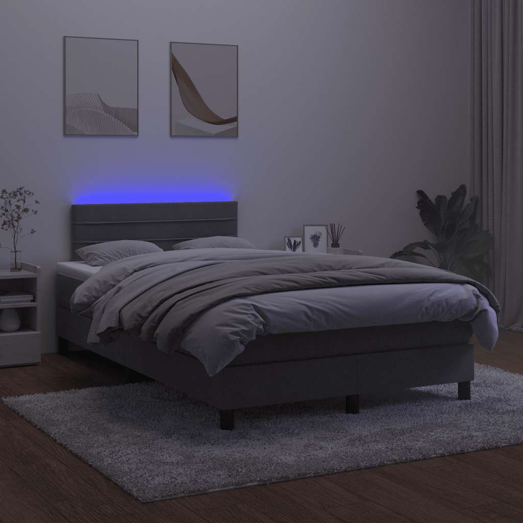 Κρεβάτι Boxspring με Στρώμα & LED Σκ.Γκρι 120x190εκ. Βελούδινο