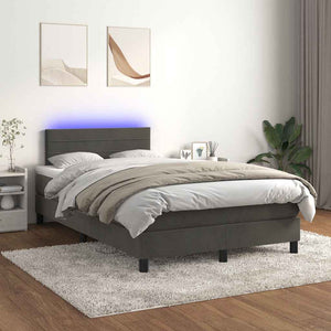 Κρεβάτι Boxspring με Στρώμα & LED Σκ.Γκρι 120x190εκ. Βελούδινο