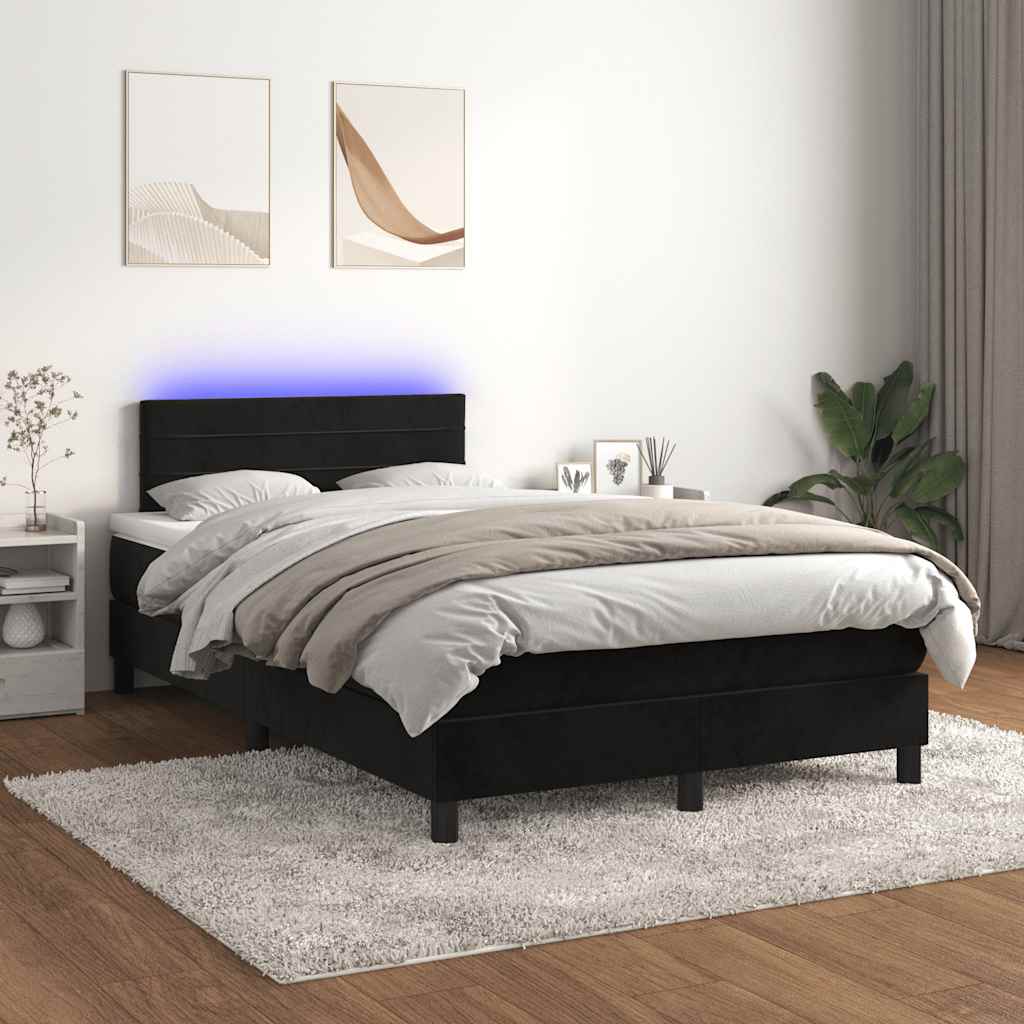 Κρεβάτι Boxspring με Στρώμα & LED Μαύρο 120x190 εκ. Βελούδινο