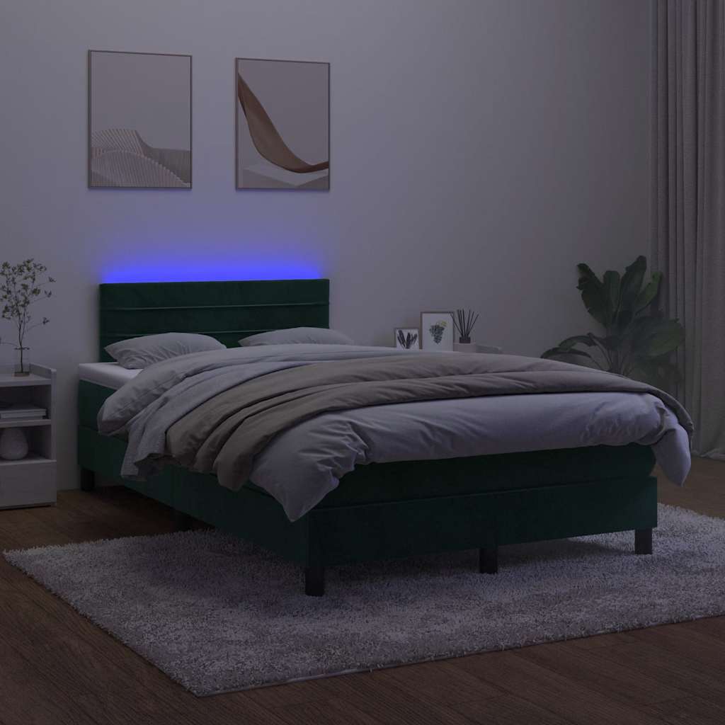Κρεβάτι Boxspring με Στρώμα & LED Σκ. Πράσινο 120x190εκ Βελούδο