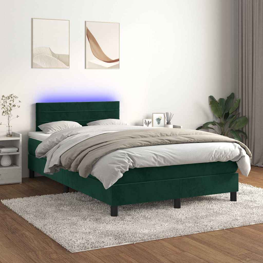 Κρεβάτι Boxspring με Στρώμα & LED Σκ. Πράσινο 120x190εκ Βελούδο