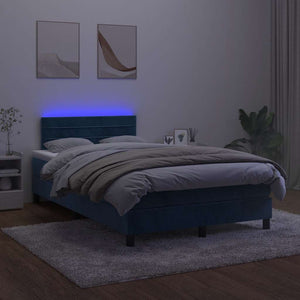 Κρεβάτι Boxspring με Στρώμα & LED Σκ. Μπλε 120x190εκ. Βελούδινο