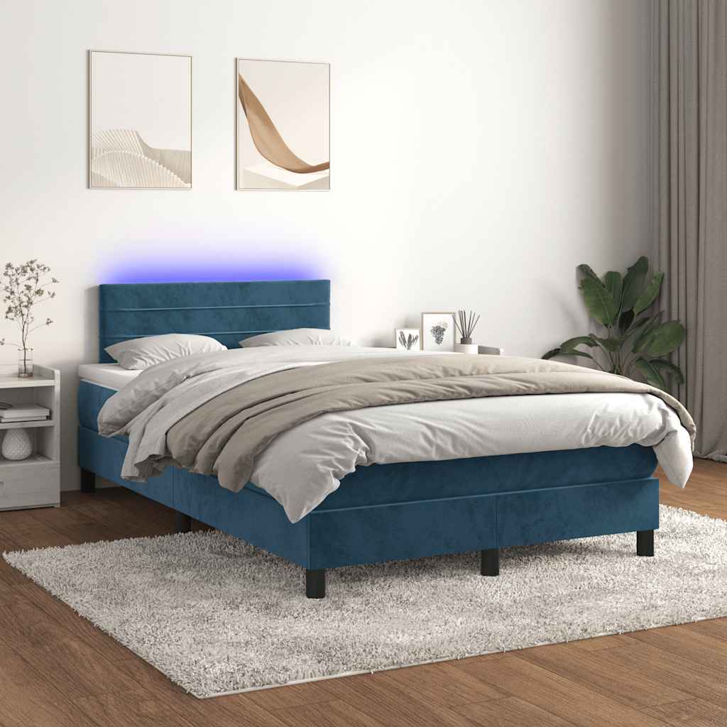 Κρεβάτι Boxspring με Στρώμα & LED Σκ. Μπλε 120x190εκ. Βελούδινο