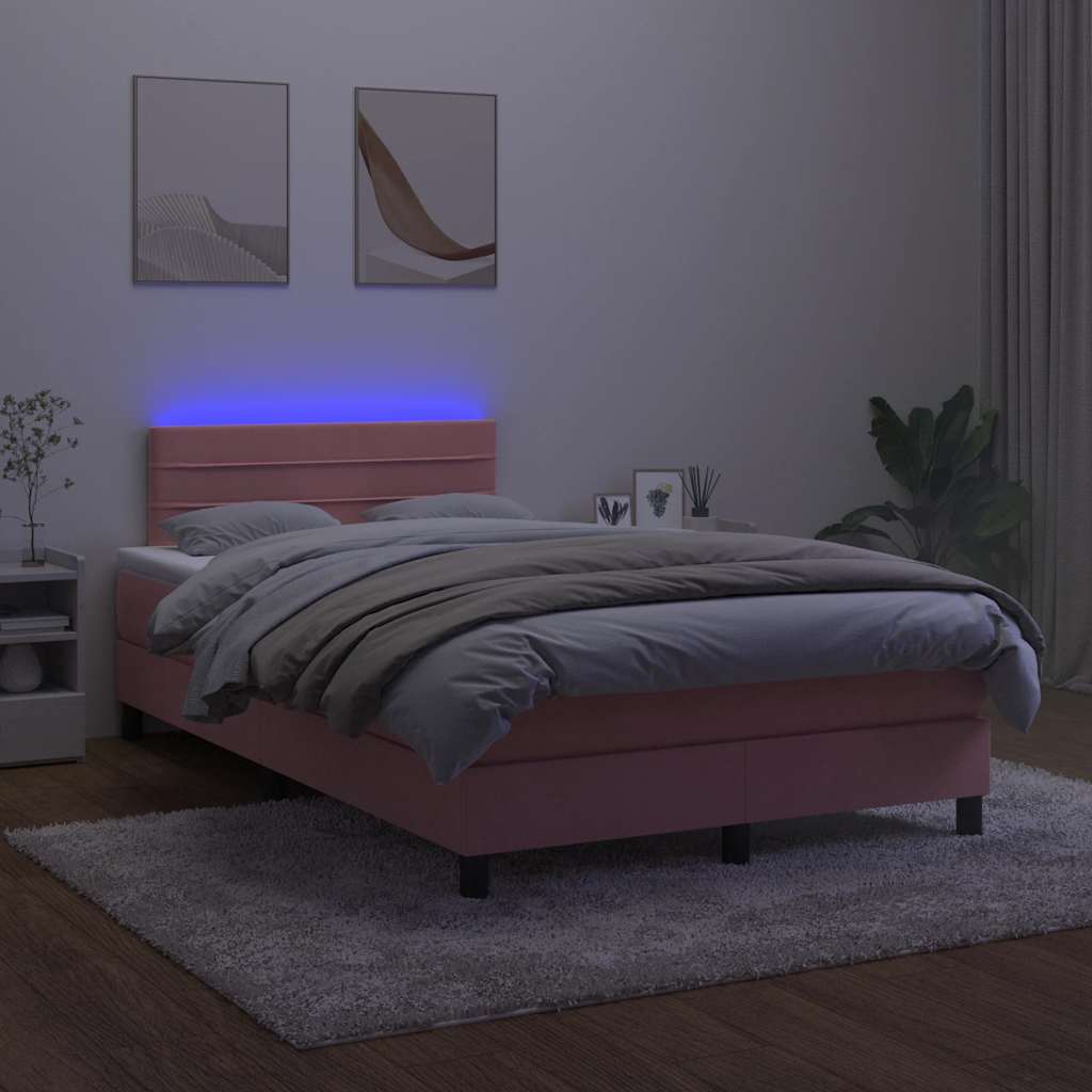 Κρεβάτι Boxspring με Στρώμα & LED Ροζ 120x190 εκ. Βελούδινο