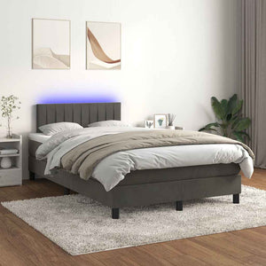Κρεβάτι Boxspring με Στρώμα & LED Σκ.Γκρι 120x190εκ. Βελούδινο