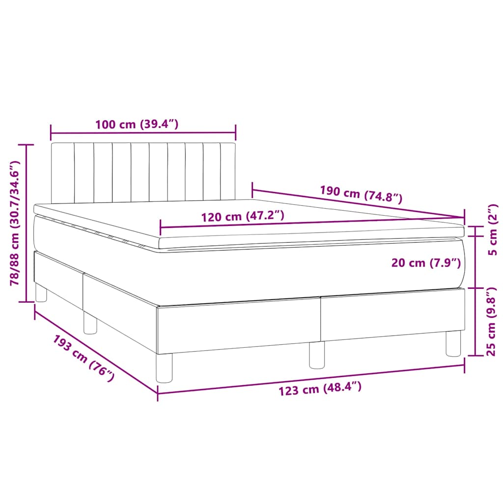 Κρεβάτι Boxspring με Στρώμα & LED Σκ.Γκρι 120x190εκ. Βελούδινο