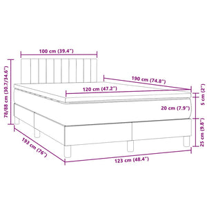Κρεβάτι Boxspring με Στρώμα & LED Σκ.Γκρι 120x190εκ. Βελούδινο