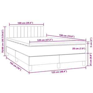 Κρεβάτι Boxspring με Στρώμα & LED Μαύρο 120x190 εκ. Βελούδινο