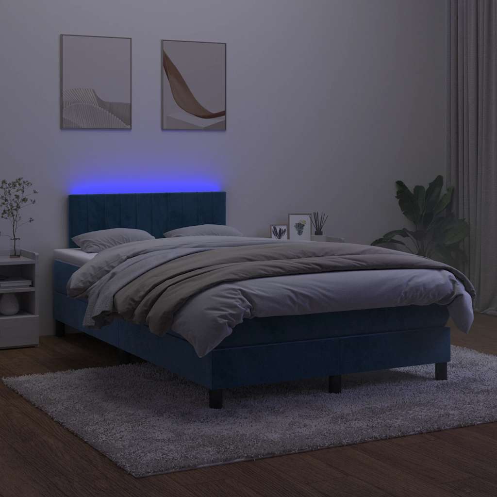 Κρεβάτι Boxspring με Στρώμα & LED Σκ. Μπλε 120x190εκ. Βελούδινο