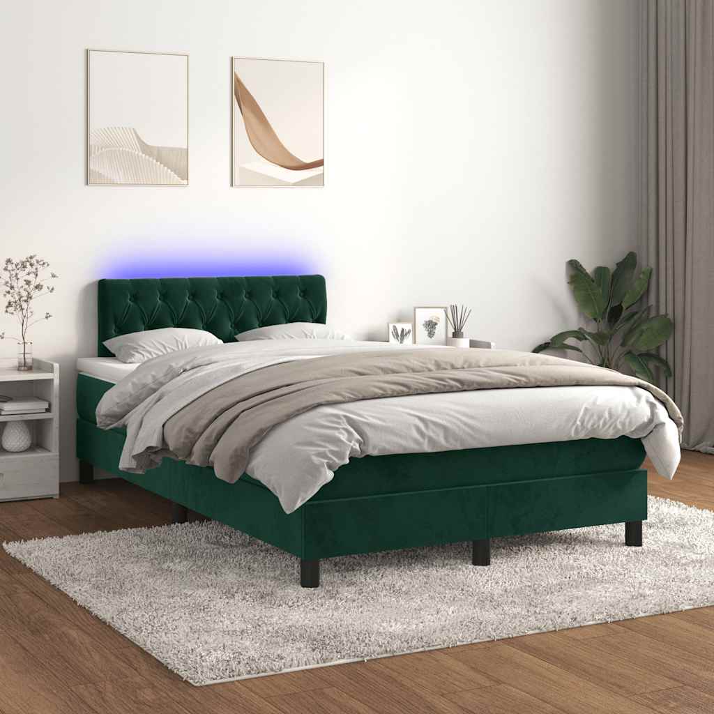 Κρεβάτι Boxspring με Στρώμα & LED Σκ. Πράσινο 120x190εκ Βελούδο