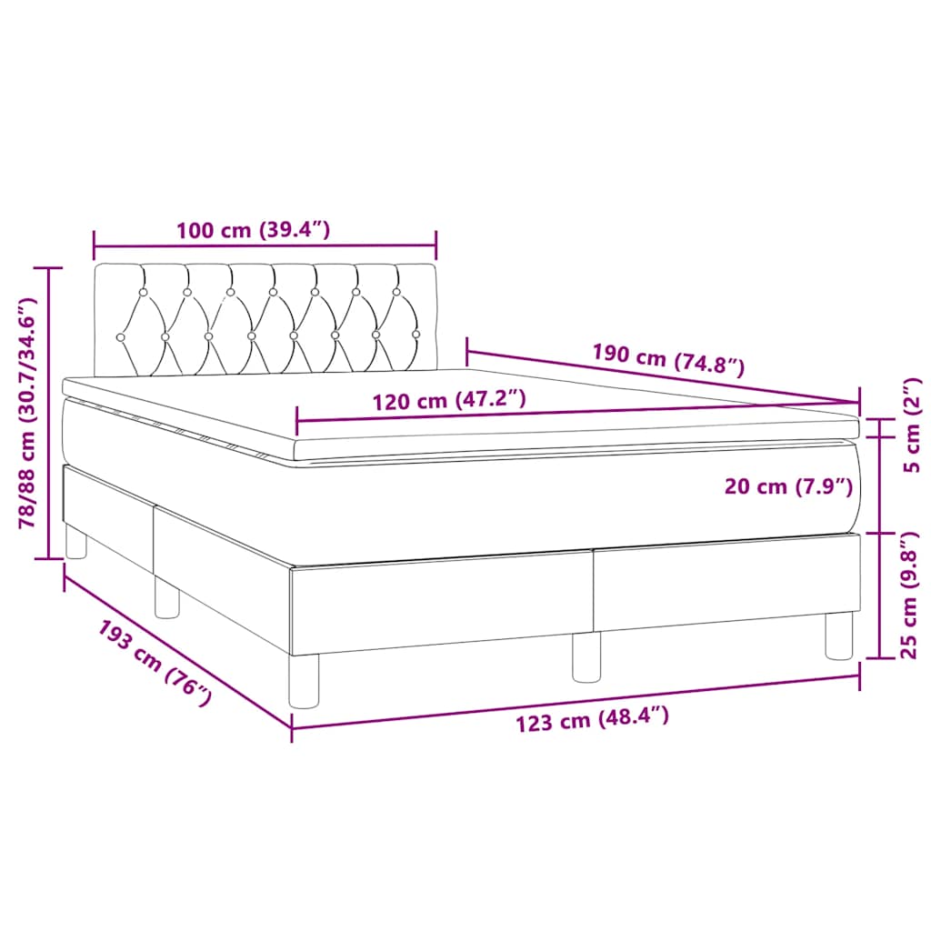 Κρεβάτι Boxspring με Στρώμα & LED Σκ. Πράσινο 120x190εκ Βελούδο