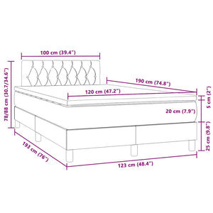 Κρεβάτι Boxspring με Στρώμα & LED Σκ. Μπλε 120x190εκ. Βελούδινο