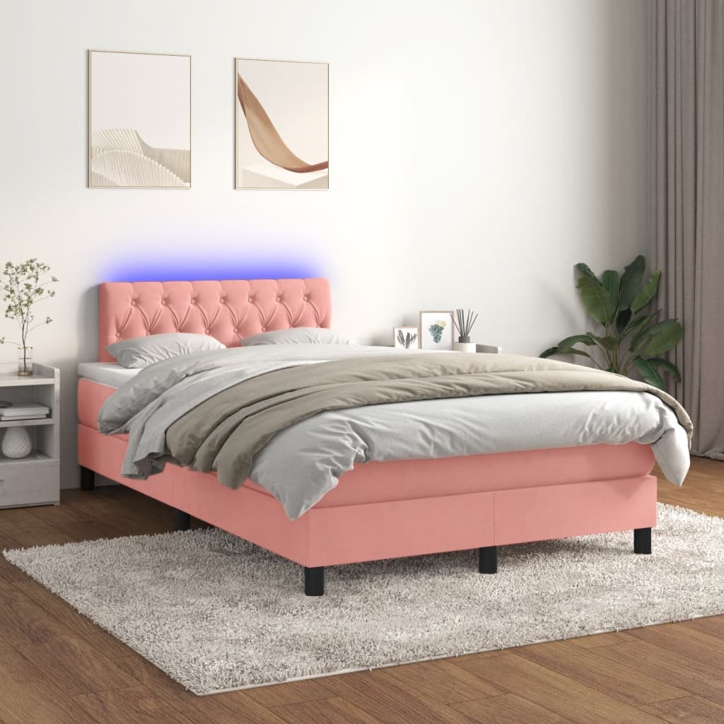 Κρεβάτι Boxspring με Στρώμα & LED Ροζ 120x190 εκ. Βελούδινο