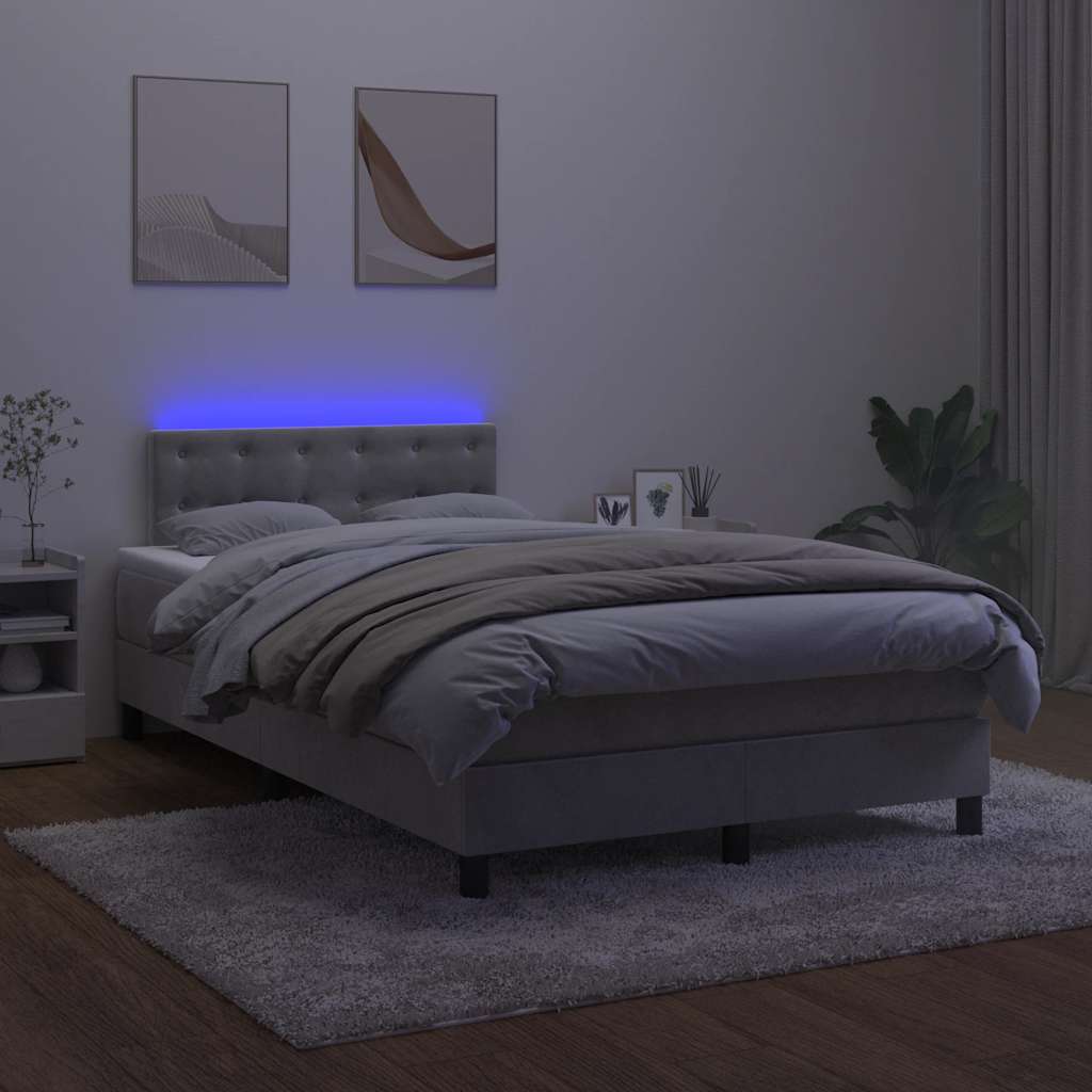 Κρεβάτι Boxspring με Στρώμα & LED Αν.Γκρι 120x190εκ. Βελούδινο