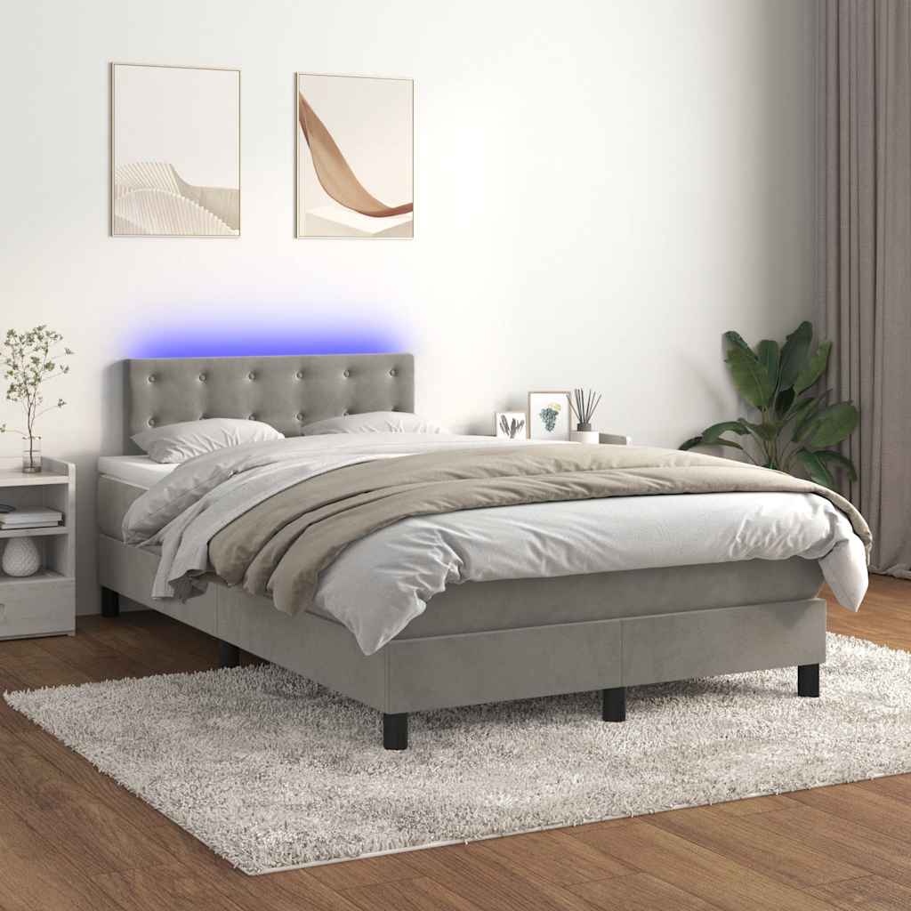 Κρεβάτι Boxspring με Στρώμα & LED Αν.Γκρι 120x190εκ. Βελούδινο