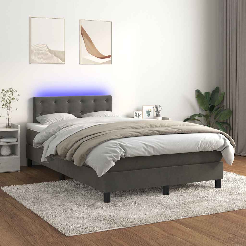 Κρεβάτι Boxspring με Στρώμα & LED Σκ.Γκρι 120x190εκ. Βελούδινο