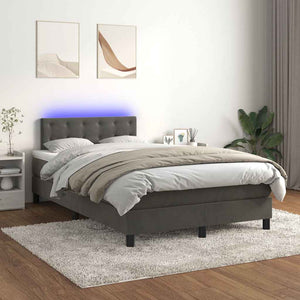 Κρεβάτι Boxspring με Στρώμα & LED Σκ.Γκρι 120x190εκ. Βελούδινο