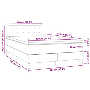 Κρεβάτι Boxspring με Στρώμα & LED Σκ.Γκρι 120x190εκ. Βελούδινο