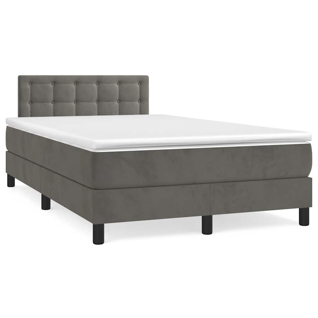 Κρεβάτι Boxspring με Στρώμα & LED Σκ.Γκρι 120x190εκ. Βελούδινο