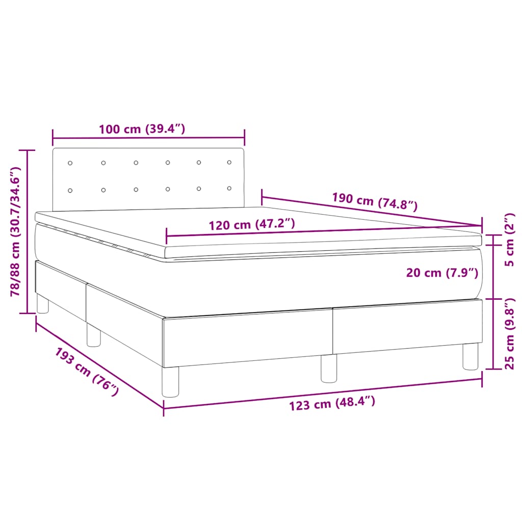 Κρεβάτι Boxspring με Στρώμα & LED Σκ. Πράσινο 120x190εκ Βελούδο