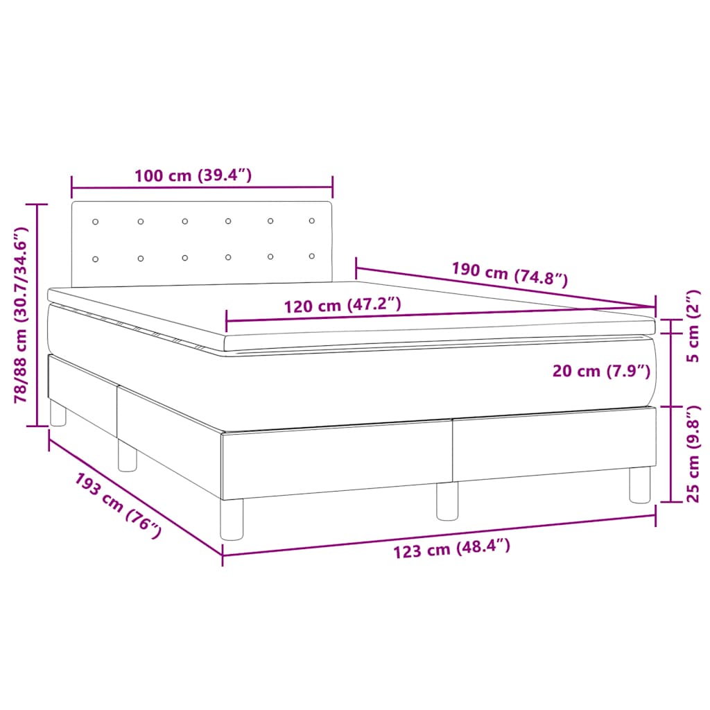 Κρεβάτι Boxspring με Στρώμα & LED Σκ. Μπλε 120x190εκ. Βελούδινο