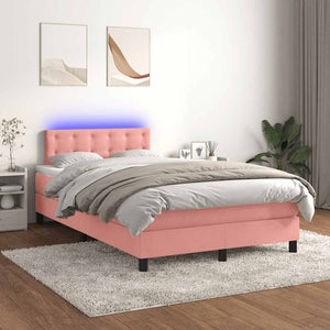 Κρεβάτι Boxspring με Στρώμα & LED Ροζ 120x190 εκ. Βελούδινο