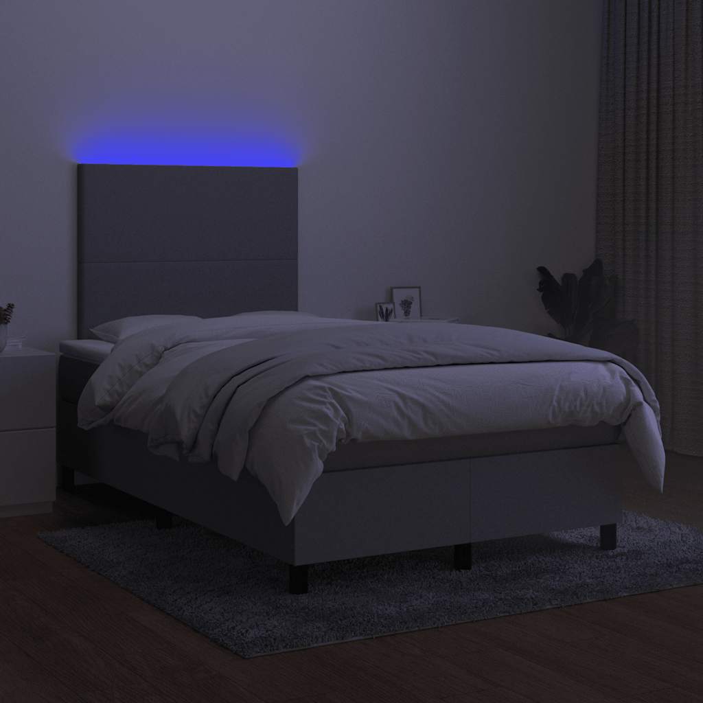 Κρεβάτι Boxspring με Στρώμα & LED Αν.Γκρι 120x190εκ. Υφασμάτινο