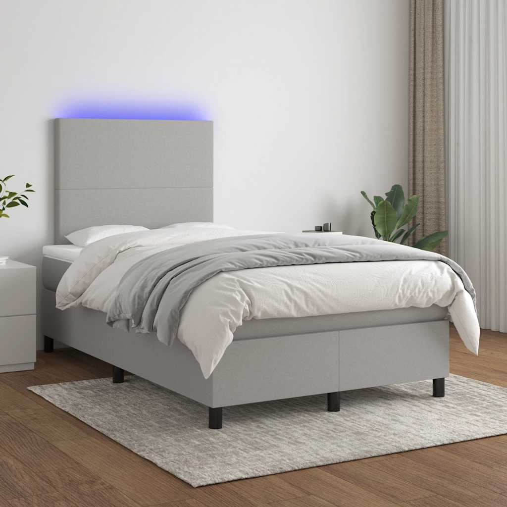 Κρεβάτι Boxspring με Στρώμα & LED Αν.Γκρι 120x190εκ. Υφασμάτινο