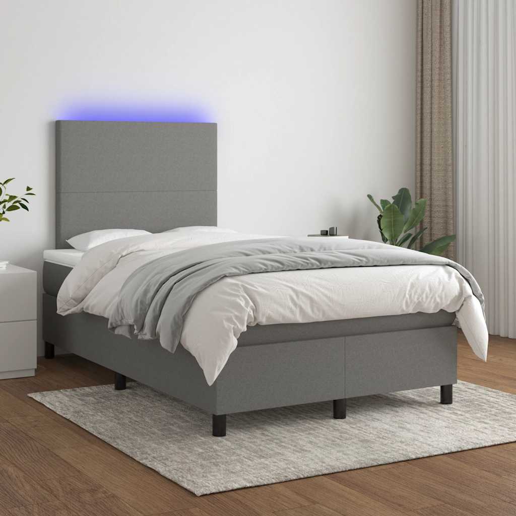 Κρεβάτι Boxspring με Στρώμα & LED Σκ.Γκρι 120x190εκ. Υφασμάτινο
