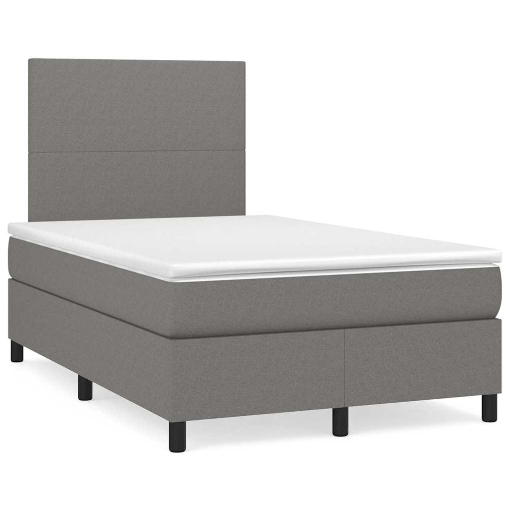 Κρεβάτι Boxspring με Στρώμα & LED Σκ.Γκρι 120x190εκ. Υφασμάτινο