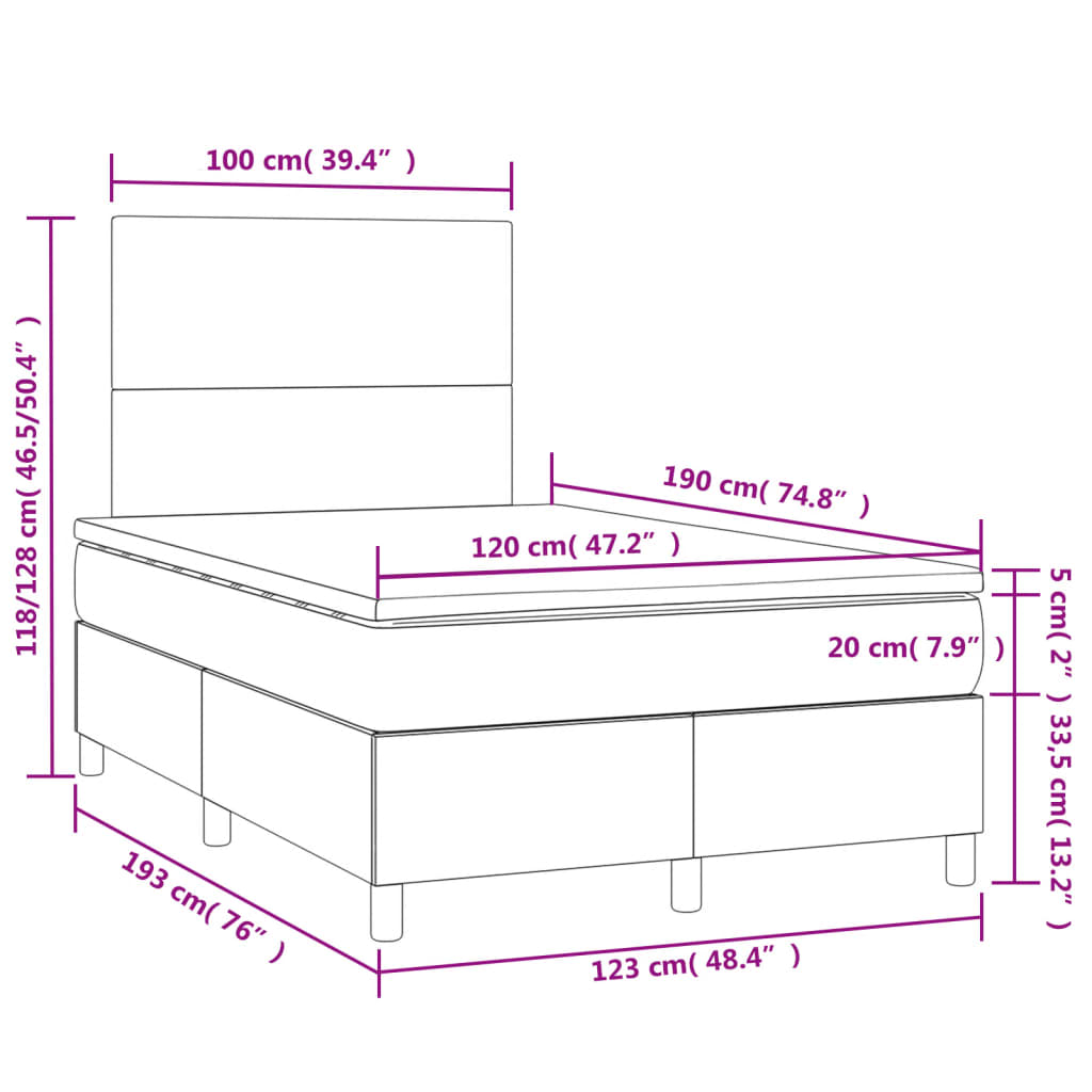 Κρεβάτι Boxspring με Στρώμα & LED Σκ.Καφέ 120x190εκ. Υφασμάτινο