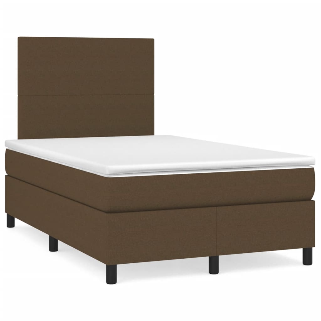 Κρεβάτι Boxspring με Στρώμα & LED Σκ.Καφέ 120x190εκ. Υφασμάτινο