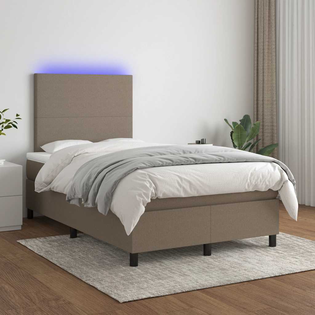 Κρεβάτι Boxspring με Στρώμα & LED Taupe 120x190 εκ. Υφασμάτινο