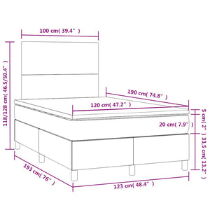 Κρεβάτι Boxspring με Στρώμα & LED Κρεμ 120x190 εκ. Υφασμάτινο