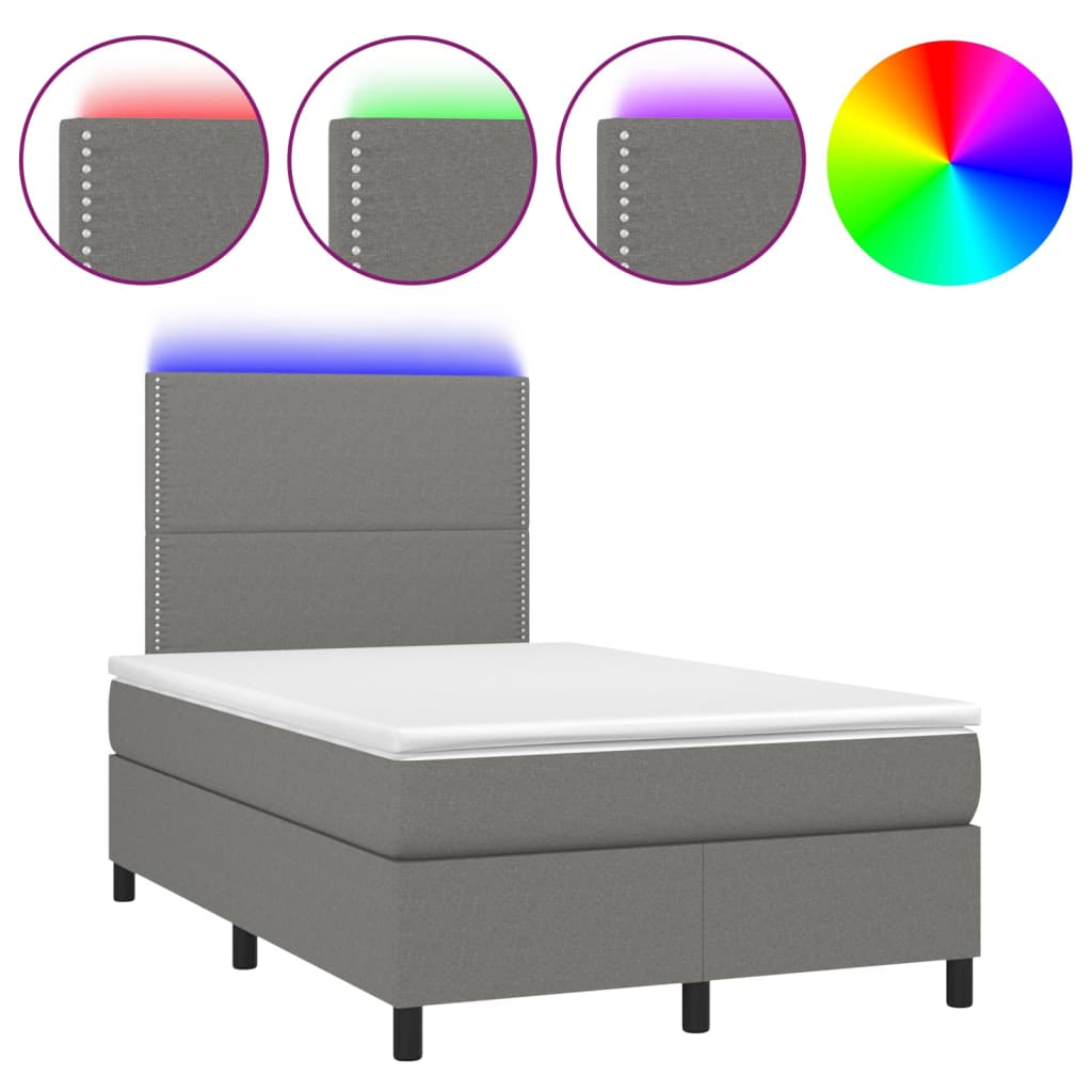 Κρεβάτι Boxspring με Στρώμα & LED Σκ.Γκρι 120x190εκ. Υφασμάτινο
