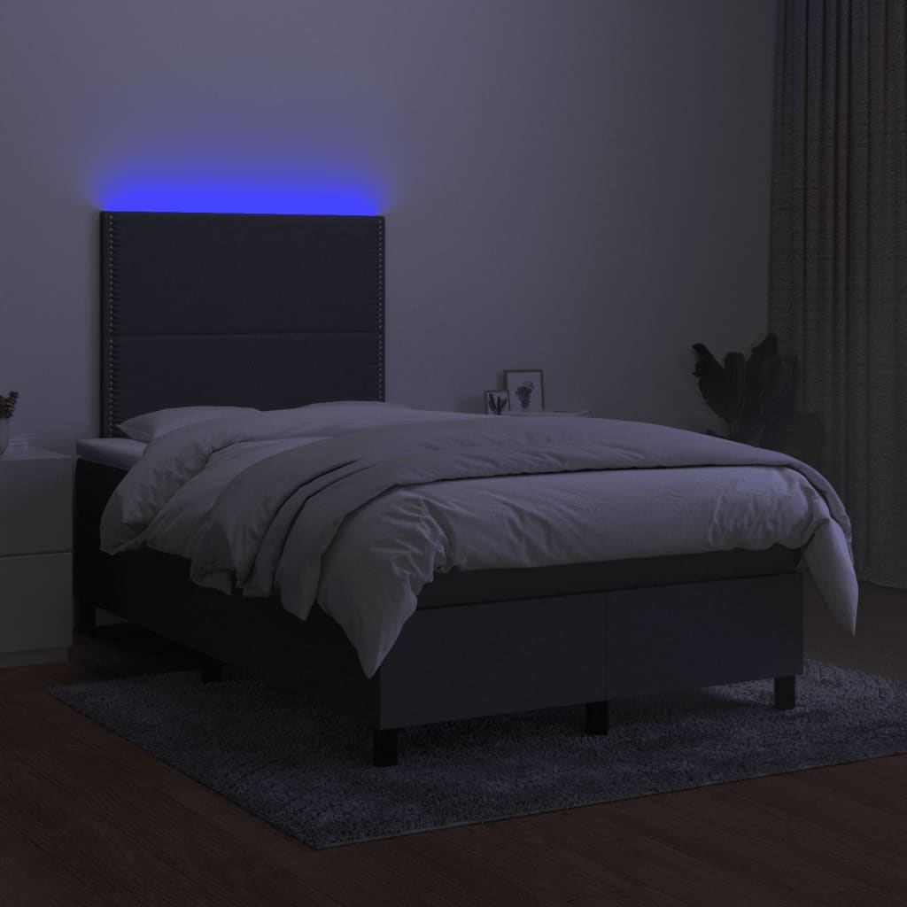 Κρεβάτι Boxspring με Στρώμα & LED Σκ.Γκρι 120x190εκ. Υφασμάτινο