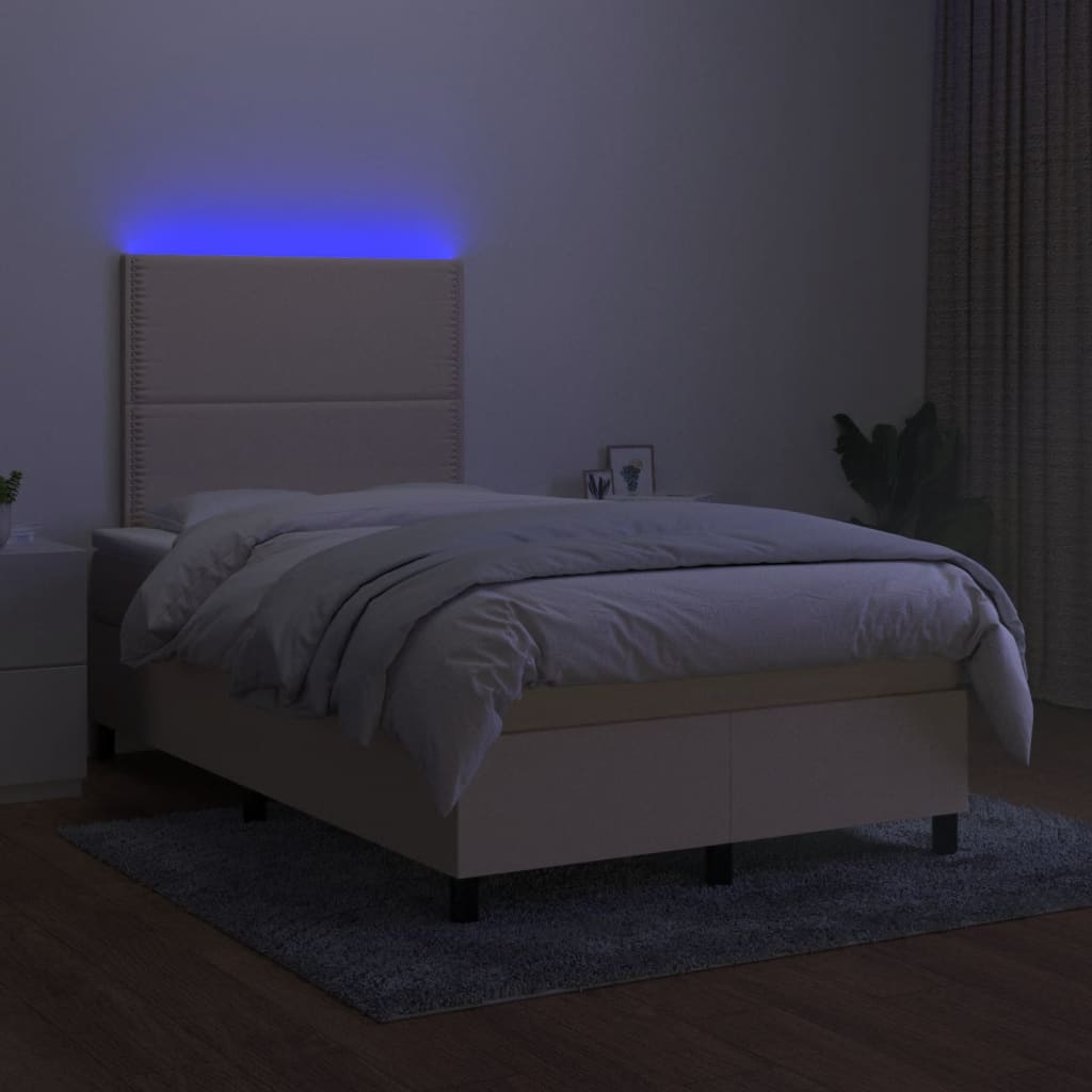 Κρεβάτι Boxspring με Στρώμα & LED Κρεμ 120x190 εκ. Υφασμάτινο