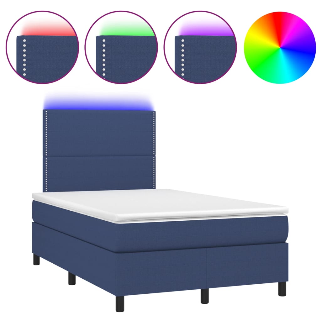 Κρεβάτι Boxspring με Στρώμα & LED Μπλε 120x190εκ. Υφασμάτινο - Pakobazaar