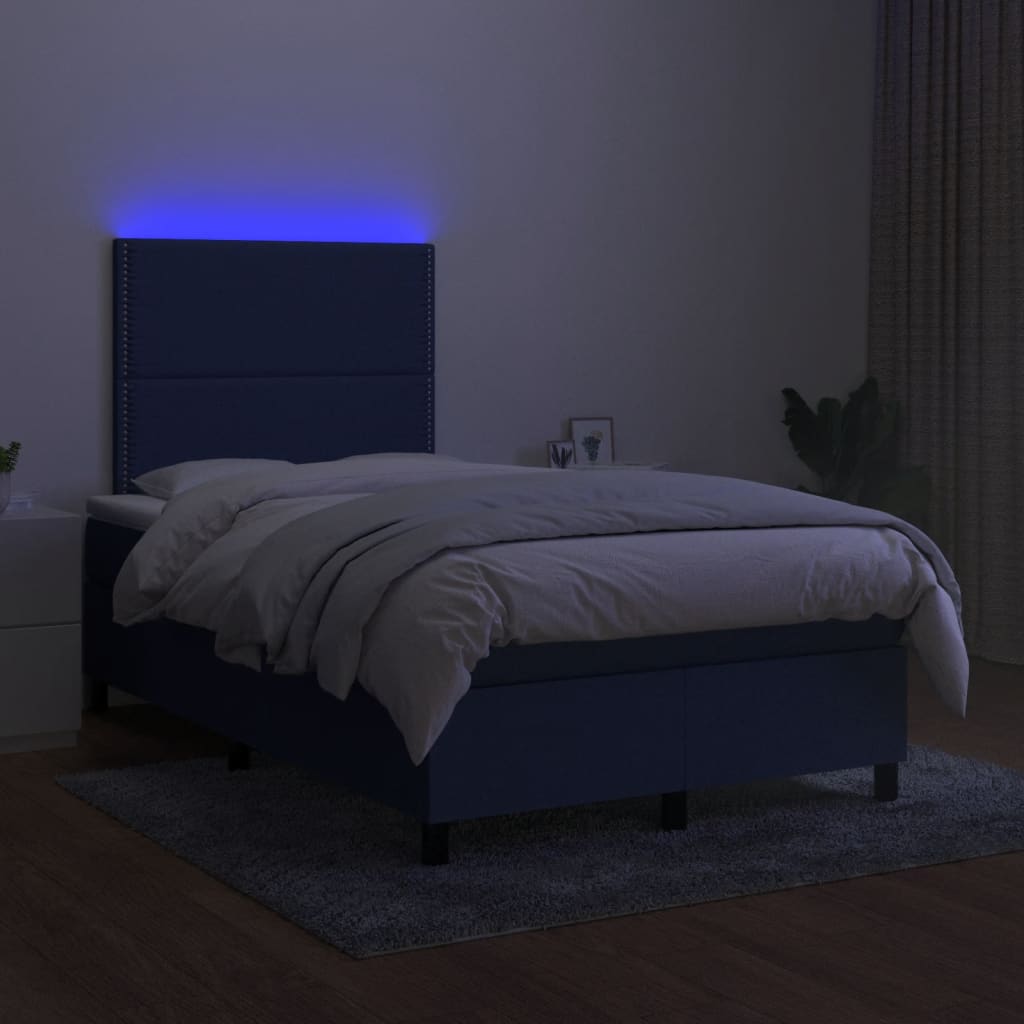 Κρεβάτι Boxspring με Στρώμα & LED Μπλε 120x190εκ. Υφασμάτινο - Pakobazaar