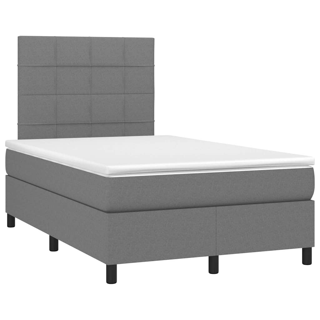 Κρεβάτι Boxspring με Στρώμα & LED Σκ.Γκρι 120x190εκ. Υφασμάτινο