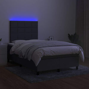 Κρεβάτι Boxspring με Στρώμα & LED Σκ.Γκρι 120x190εκ. Υφασμάτινο