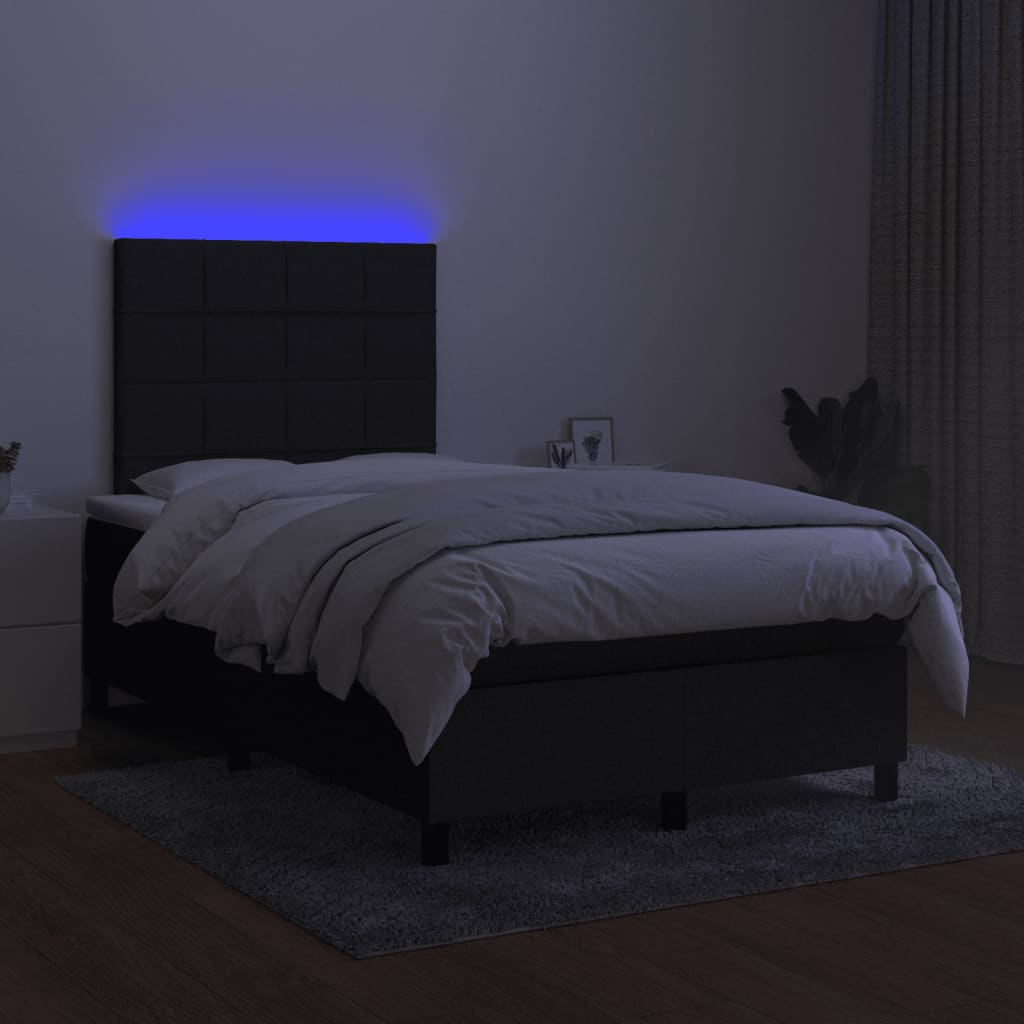 Κρεβάτι Boxspring με Στρώμα & LED Μαύρο 120x190 εκ. Υφασμάτινο