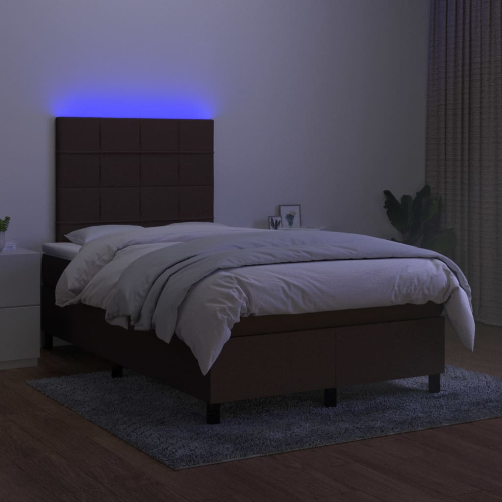 Κρεβάτι Boxspring με Στρώμα & LED Σκ.Καφέ 120x190εκ. Υφασμάτινο