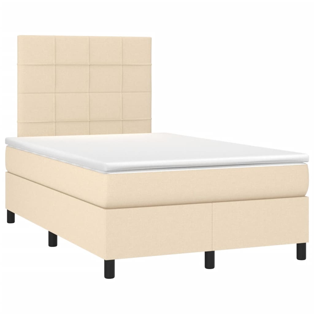 Κρεβάτι Boxspring με Στρώμα & LED Κρεμ 120x190 εκ. Υφασμάτινο