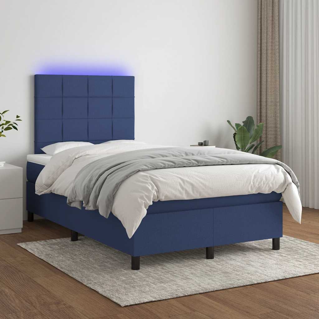 Κρεβάτι Boxspring με Στρώμα & LED Μπλε 120x190εκ. Υφασμάτινο - Pakobazaar