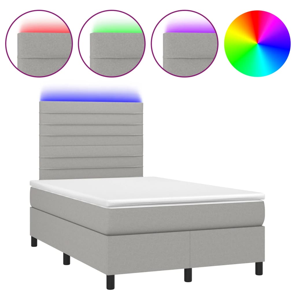 Κρεβάτι Boxspring με Στρώμα & LED Αν.Γκρι 120x190εκ. Υφασμάτινο
