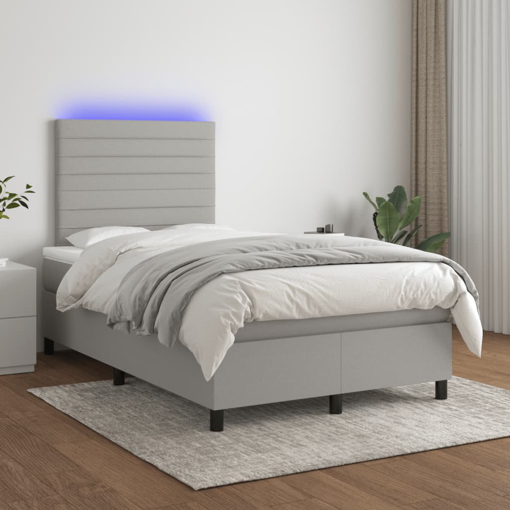 Κρεβάτι Boxspring με Στρώμα & LED Αν.Γκρι 120x190εκ. Υφασμάτινο