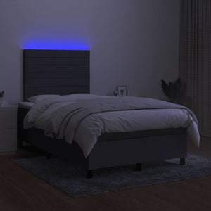 Κρεβάτι Boxspring με Στρώμα & LED Σκ.Γκρι 120x190εκ. Υφασμάτινο